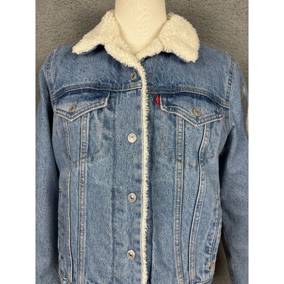 Levis Women's Original Trucker Jacket Denim Sherpa Lining Shine Theory Small NWT - Picture 2 of 8